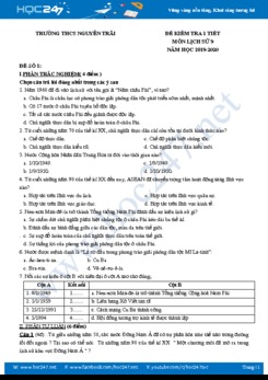 Đề kiểm tra 1 tiết môn Lịch Sử 9 năm học 2019-2020 Trường THCS Nguyễn Trãi