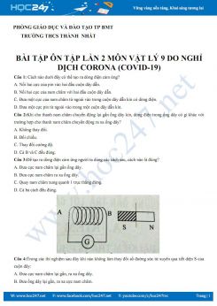Bài tập ôn tập lần 2 môn Vật lý 9 do nghỉ dịch Corona (Covid-19) trường THCS Thành Nhất