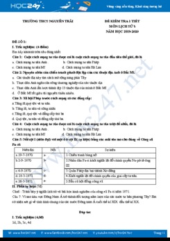 Bộ đề kiểm tra 1 tiết môn Lịch Sử 8 năm học 2019-2020 Trường THCS Nguyễn Trãi