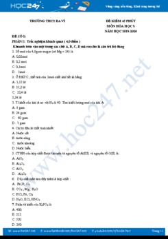 Bộ đề kiểm tra 45 phút môn Hóa học 8 năm 2019-2020 Trường THCS Ba Vì