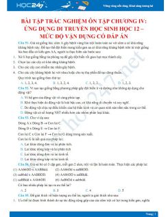 Bài tập trắc nghiệm ôn tập Chương IV - Ứng dụng di truyền học Sinh học 12 – Mức độ vận dụng có đáp án
