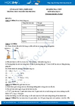 Bộ 3 đề kiểm tra 1 tiết môn Hóa học 8 năm 2019-2020 Trường THCS Nguyễn Tri Phương