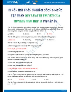 50 Câu hỏi trắc nghiệm nâng cao ôn tập phần Quy luật di truyền của Menđen Sinh học 12 có đáp án