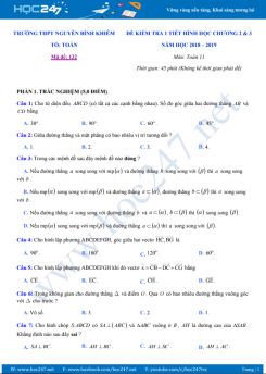 Đề kiểm tra 1 tiết Chương 2 & 3 Hình học 11 năm học 2018 - 2019 có đáp án Trường THPT Nguyễn Bỉnh Khiêm