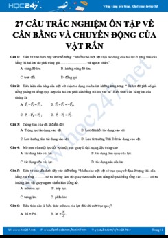27 câu trắc nghiệm ôn tập về Cân bằng và chuyển động của vật rắn môn Vật lý 10 năm 2020