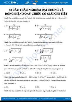 42 câu trắc nghiệm đại cương về Dòng điện xoay chiều có lời giải chi tiết môn Vật lý 12