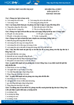 Đề kiểm tra 1 tiết môn Lịch Sử 11 năm 2019-2020 Trường THPT Nguyễn Thị Một