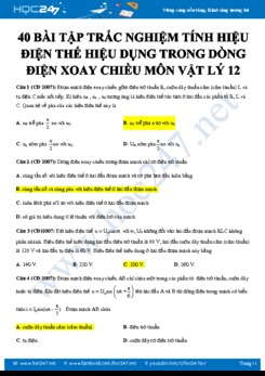 40 bài tập trắc nghiệm tìm hiệu điện thế hiệu dụng trong DĐXC môn Vật lý 12 có đáp án