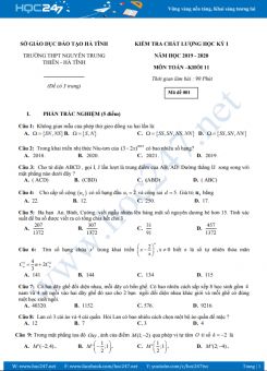 Đề thi HK1 môn Toán 11 năm học 2019 - 2020 có đáp án Trường THPT Nguyễn Trung Thiên