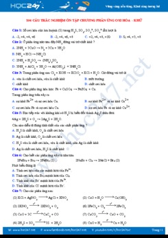 104 Câu trắc nghiệm ôn tập Chương Phản ứng Oxi hóa - khử môn Hóa học 10 năm 2019-2020