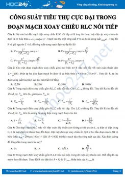 Tổng hợp bài tập về Công suất tiêu thụ cực đại trong đoạn mạch xoay chiều RLC nối tiếp