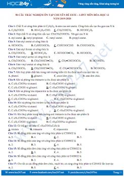 50 Câu trắc nghiệm ôn tập Chuyên đề Este - Lipit môn Hóa học 12 năm 2019-2020