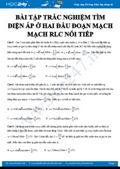 Một số bài tập trắc nghiệm tìm điện áp ở hai đầu đoạn mạch mạch RLC nối tiếp có lời giải năm 2020