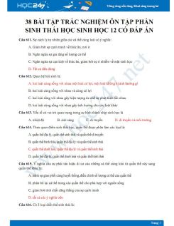 38 Bài tập trắc nghiệm ôn tập phần Sinh thái học Sinh học 12 có đáp án