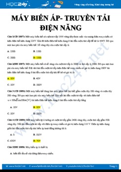 Trắc nghiệm về Máy biến áp- Truyền tải điện năng môn Vật lý 12 năm 2020 có đáp án