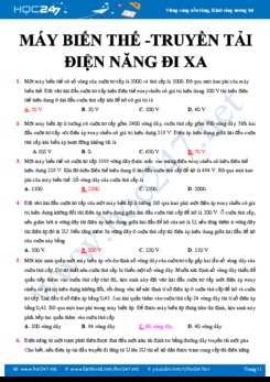 Trắc nghiệm về Máy biến thế - Truyền tải điện năng đi xa có đáp án năm 2020