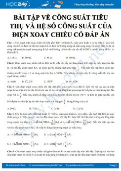 Một số bài tập về Công suất tiêu thụ và hệ số công suất của điện xoay chiều có đáp án