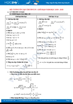 Đề cương ôn tập Chương 4 ĐS & GT 11 năm học 2019 - 2020 Trường THPT Lê Xoay
