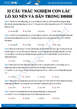 32 câu trắc nghiệm Con lắc lò xo nén và dãn trong DĐĐH môn Vật lý 12 năm 2020