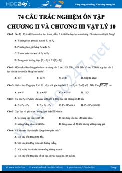 74 câu trắc nghiệm ôn tập chương 2 và chương 3 môn Vật lý 10 năm 2020