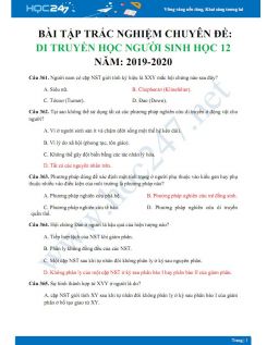 53 Bài tập trắc nghiệm chuyên đề Di truyền học người Sinh học 12 năm 2020 - Trường THPT Vĩnh Yên có đáp án