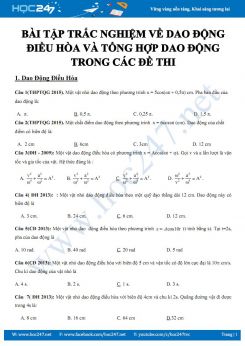 Một số bài tập trắc nghiệm về DĐĐH và tổng hợp dao động môn Vật lý 12 trong các đề thi