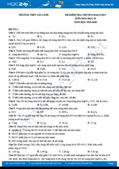 Bộ 2 đề kiểm tra chương Halogen môn Hóa học 10 năm 2019-2020 Trường THPT Gio Linh