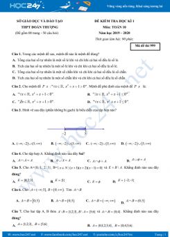 Đề thi HK1 môn Toán 10 năm học 2019 - 2020 có đáp án Trường THPT Đoàn Thượng