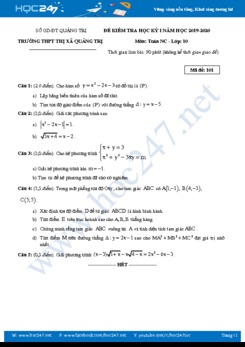 Bộ đề thi HK1 môn Toán 10 Nâng cao năm học 2019 - 2020 có đáp án Trường THPT Thị xã Quảng Trị