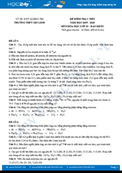 Bộ 4 đề kiểm tra 1 tiết môn Hóa học 10 năm 2019-2020 Trường THPT Gio Linh