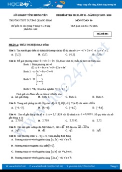 Bộ đề thi HK1 môn Toán 10 năm học 2019 - 2020 có đáp án Trường THPT Dương Quảng Hàm