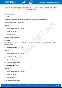 38 câu trắc nghiệm về Bài toán lãi suất trả góp ôn thi THPT QG năm 2020