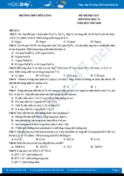 Bộ 4 đề thi HK1 môn Hóa học 11 năm 2019-2020 Trường THPT Hữu Lũng