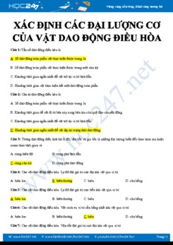 Bài tập trắc nghiệm Xác định các đại lượng cơ của vật dao động điều hòa môn Vật lý 12 có đáp án