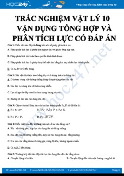 Bài tập trắc nghiệm Vật lý 10 Vận dụng tổng hợp và phân tích lực có đáp án