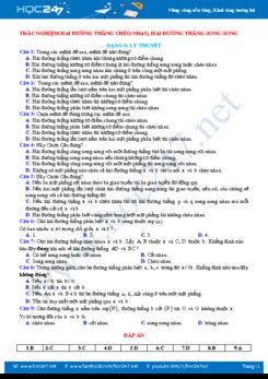 Trắc nghiệm về Hai đường thẳng chéo nhau, hai đường thẳng song song có đáp án