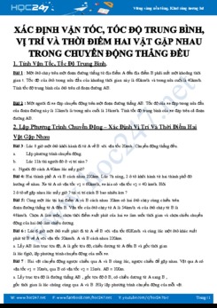 Xác định vận tốc, tốc độ trung bình, vị trí và thời điểm 2 vật gặp nhau trong chuyển động thẳng đều