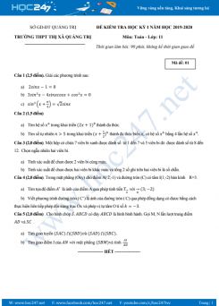 Bộ đề thi HK1 môn Toán 11 năm học 2019 - 2020 có đáp án Trường THPT Thị xã Quảng Trị
