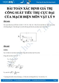 Bài toán xác định giá trị Công suất tiêu thụ cực đại của mạch điện môn Vật lý 9