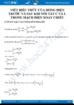Luyện tập viết biểu thức của dòng điện trước và sau khi nối tắt C và L trong mạch điện xoay chiều năm 2020