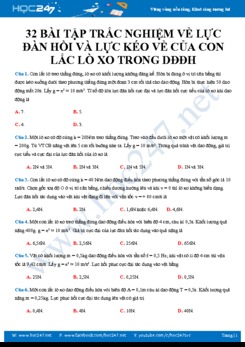 32 bài tập trắc nghiệm về Lực đàn hồi và lực kéo về của con lắc lò xo trong DĐĐH môn Vật lý 12