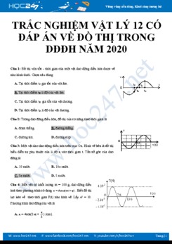 25 câu trắc nghiệm Vật lý 12 có đáp án về đồ thị trong Dao động điều hòa năm 2020