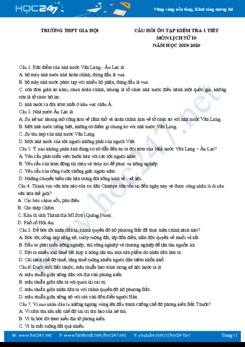 Bộ câu hỏi ôn tập kiểm tra 1 tiết môn Lịch Sử 10 năm 2019-2020 Trường THPT Gia Hội