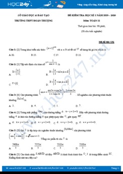 Đề thi HK1 môn Toán 11 năm học 2019 - 2020 có đáp án Trường THPT Đoàn Thượng
