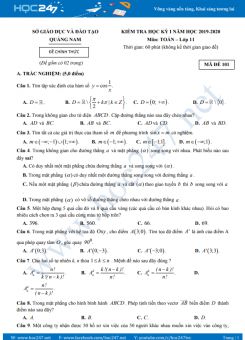 Đề thi HK1 môn Toán 11 năm học 2019 - 2020 có đáp án Sở GD & ĐT Quảng Nam