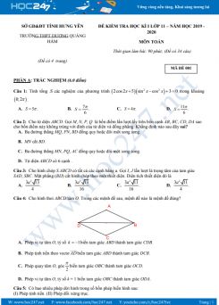 Bộ đề thi HK1 môn Toán 11 năm học 2019 - 2020 có đáp án Trường THPT Dương Quảng Hàm