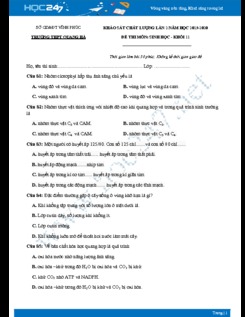 Đề KSCL môn Sinh học lớp 11 năm 2019-2020 - Trường THPT Quang Hà lần 2 có đáp án