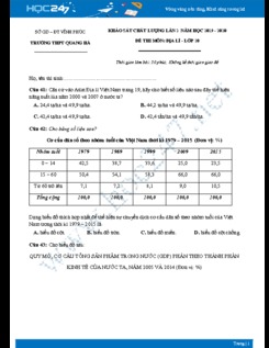 Đề KSCL môn Địa lí lớp 10 năm 2019-2020 - Trường THPT Quang Hà lần 2 có đáp án