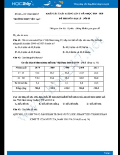 Đề KSCL môn Địa lí lớp 10 năm 2019-2020 - Trường THPT Yên Lạc lần 2 có đáp án