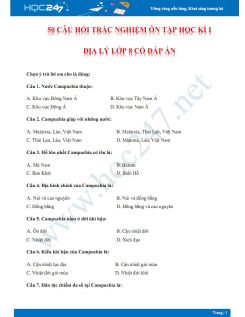 Ngân hàng câu hỏi trắc nghiệm HK1 môn Địa lí 8 năm học 2019 - 2020 có đáp án